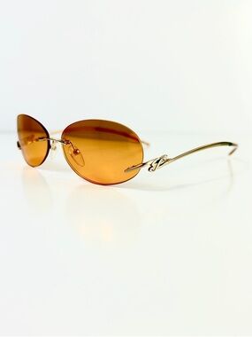 LOEWE SLW 124S Col 300X Deadstock Y2K Rimless Oval Sunglasses Orange Gold Set